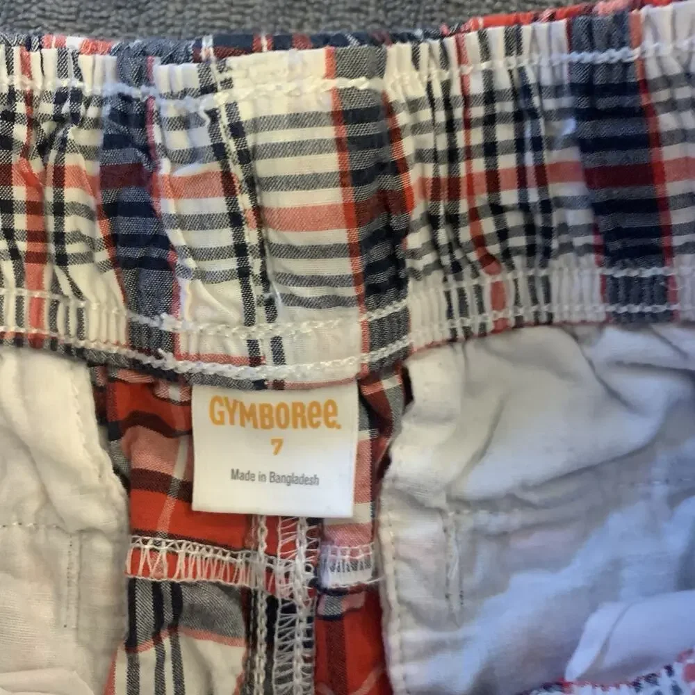 Gymboree Patchwork Plaid Madras Bermuda Shorts Boy’s Size 7 Patriotic Colors